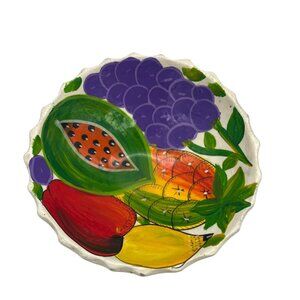 Hand Painted Fruit Bowl 5.25" Mexican Terracotta Footed Folk Pottery